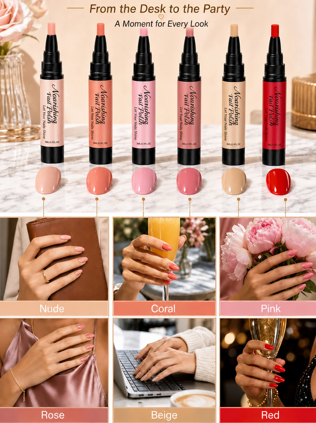 😍Scratch-resistant, one-stroke nail polish pen-6 Pcs