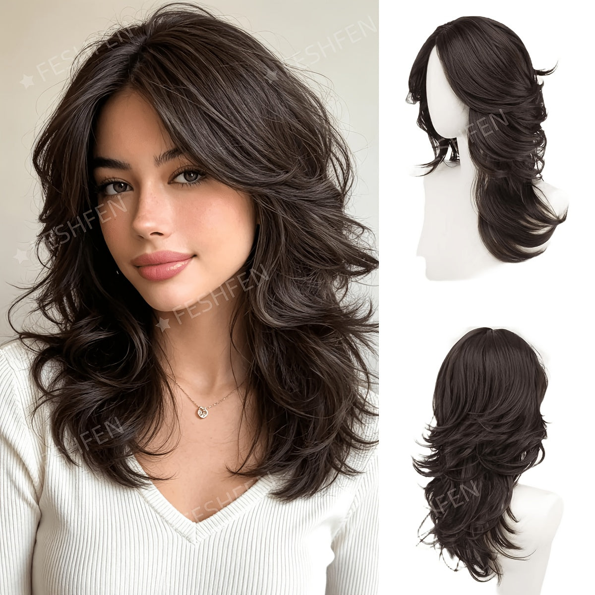 The Black Long Straight — Middle Part, Rose Net