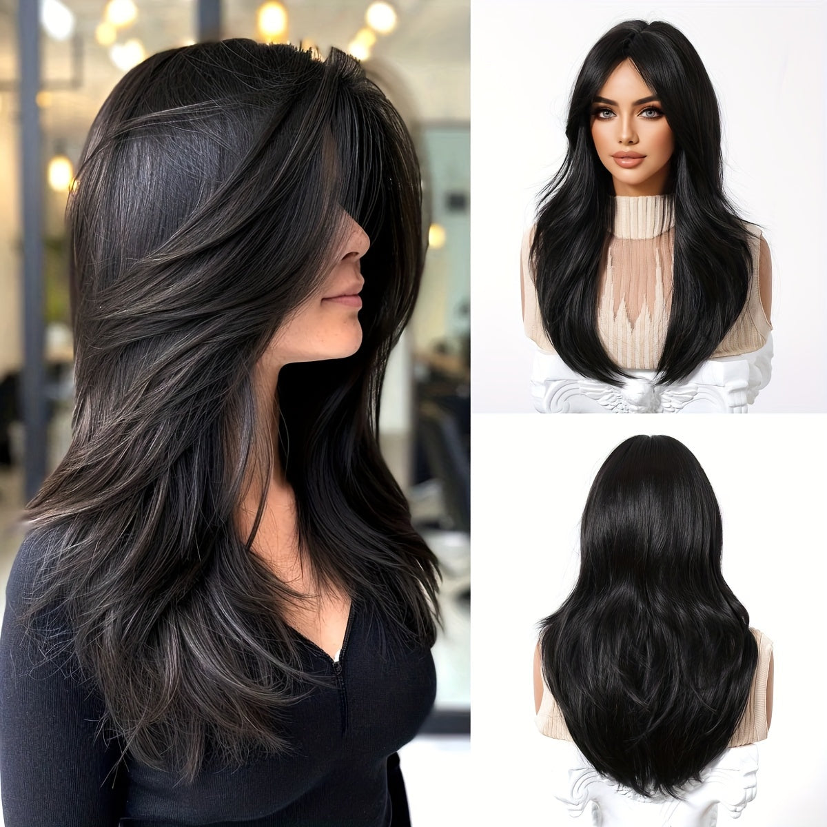 The Black Long Straight — Middle Part, Rose Net